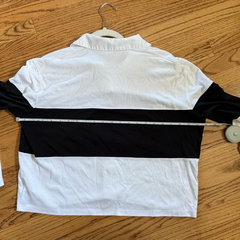 THEORY Crop Rugby Shirt – White/Black – Size M ✨ - Picture 8 of 10